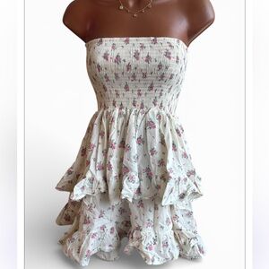 Floral Ruffle  Dress - White and Pink